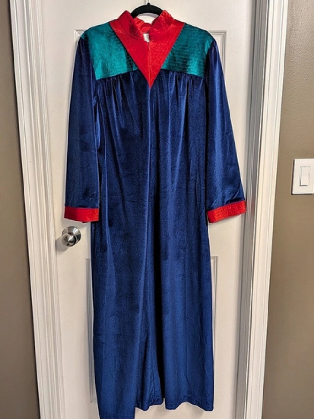 Vintage Beth Michaels Maxi Robe in Blue & Red Size Medium